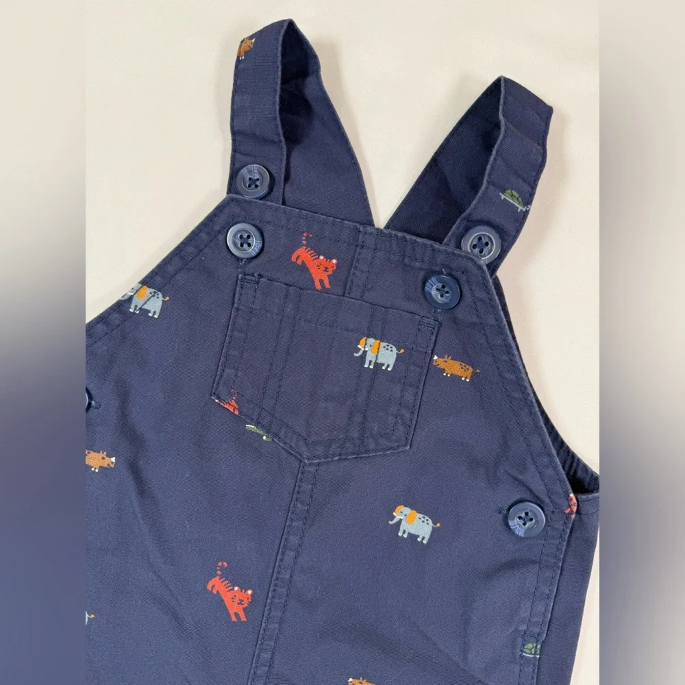 CARTER'S Baby Boys' Navy Blue‎ Animal Print Embroidered 100% Cotton Shortalls 6M